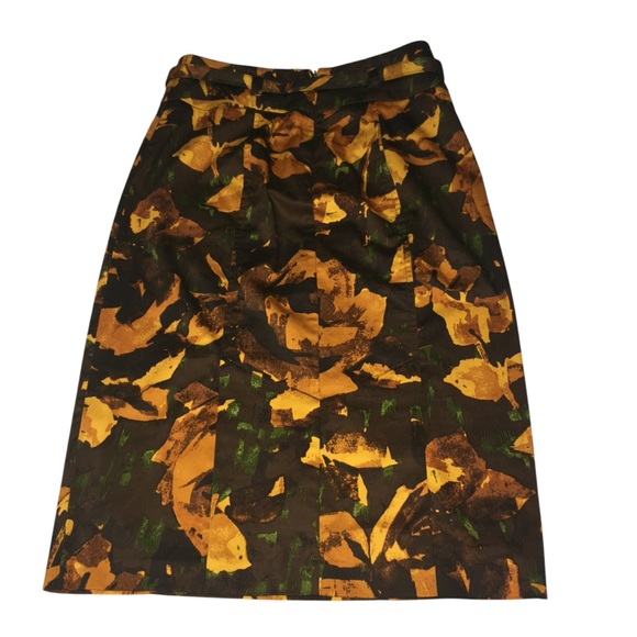 New York & Company Abtract Floral Brown Yellow Stretch Pencil Skirt - Women’s 2 - Picture 10 of 12